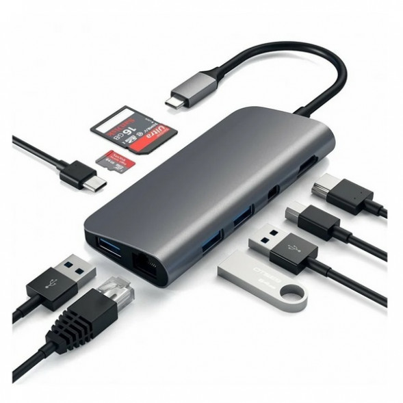 USB-концентратор Satechi Aluminum Type-C Multimedia Adapter (ST-TCMM8PA), разъемов: 4, space gray в Волгограде