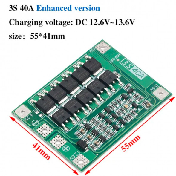 Плата защиты аккумулятора BMS 3S 40A 12.6 для Li-ion в Волгограде