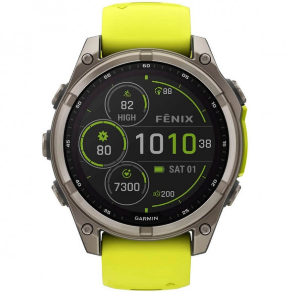 Умные часы Garmin Fenix 8, 51 мм, Solar, Sapphire Titanium with AMP Yellow/Graphite Silicone Band 010-02907-20 в Волгограде