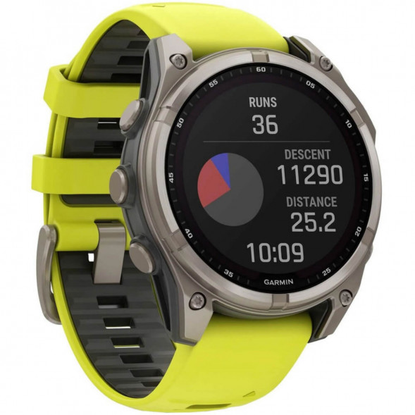 Умные часы Garmin Fenix 8, 51 мм, Solar, Sapphire Titanium with AMP Yellow/Graphite Silicone Band 010-02907-20 в Волгограде